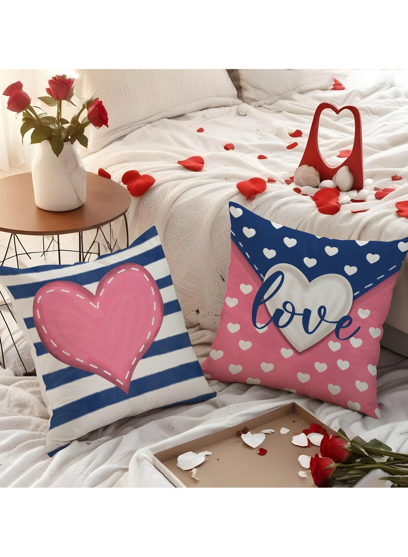 4Pcs Festive Heart Printed Pillow Covers 45*45cm Home Sofa Bedroom Decor Cushion Cases Only Covers - Image 3