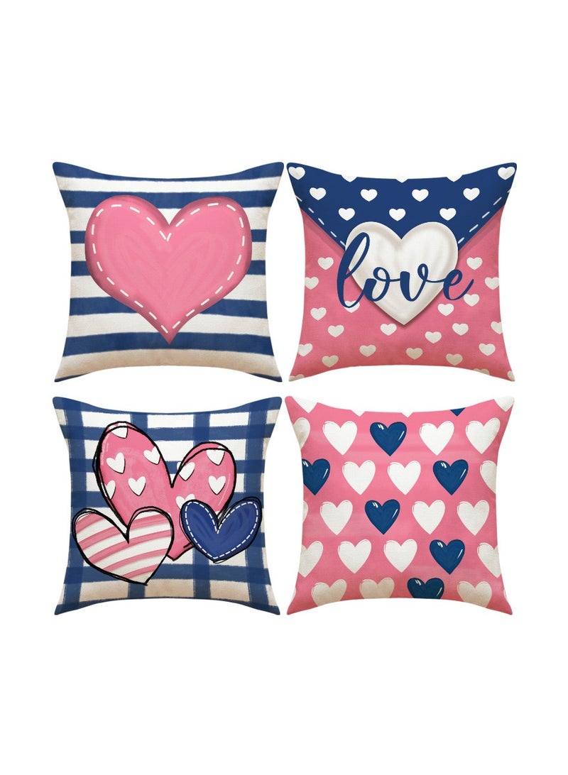 4Pcs Festive Heart Printed Pillow Covers 45*45cm Home Sofa Bedroom Decor Cushion Cases Only Covers - Image 1