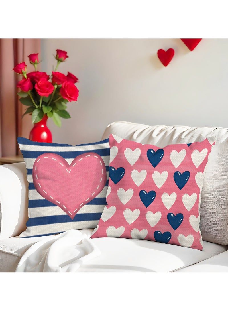 4Pcs Festive Heart Printed Pillow Covers 45*45cm Home Sofa Bedroom Decor Cushion Cases Only Covers - Image 2