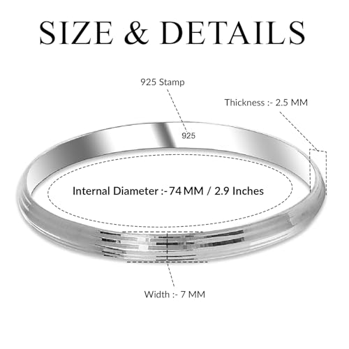 LeCalla 925 Sterling Silver Men's Punjabi Sardar Kada | 2.5MM Thick Liner Textured Sikh Kada | Men's Cuff Bangle Bracelet (ID : 2.9 Inches, Large) - Image 5