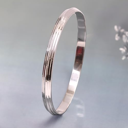 LeCalla 925 Sterling Silver Men's Punjabi Sardar Kada | 2.5MM Thick Liner Textured Sikh Kada | Men's Cuff Bangle Bracelet (ID : 2.9 Inches, Large) - Image 4