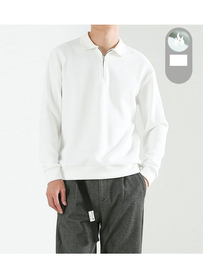 Loquat Squality Casual Men's Solid Color Commuting Polo Shirt With Lapel Adding Velvet  - Image 1