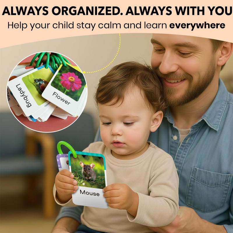 QUOKKA 225 Toddler Flash Cards with Rings â€“ Realistic Learning Cards for Ages 1â€“3 â€“ Alphabet, First Words, Animals etc â€“ Portable Montessori Flashcards for Car Rides, Stroller Walks, Shopping &Travel - Image 5