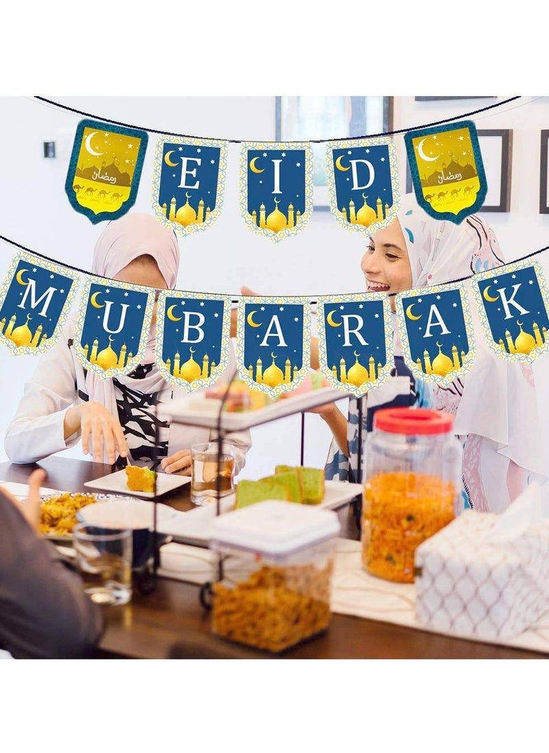 Y&D - 1 Set Ramadan Banner Ramadan Decorations For Home Eid Mubarak Banner Set Home Party Ramadan Kareem Banner For Ramadan Kareem Decoration Blue - Image 1