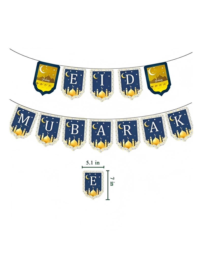 Y&D - 1 Set Ramadan Banner Ramadan Decorations For Home Eid Mubarak Banner Set Home Party Ramadan Kareem Banner For Ramadan Kareem Decoration Blue - Image 1