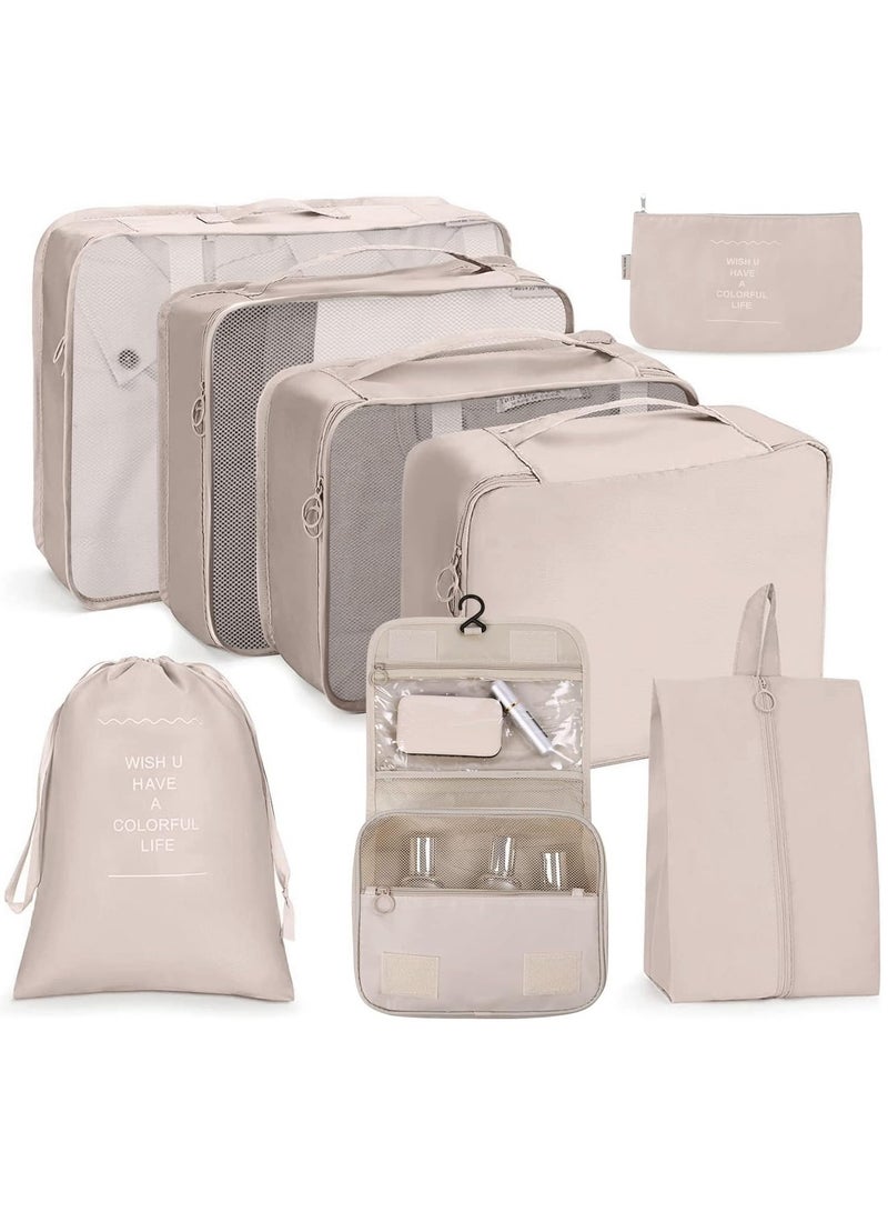 DubaiGallery 8Pcs Packing Cubes for Storage Packing Cube Organizer Travel Packing Cubes Set Clothes Shoes Storage Travel Organizer Bags for Luggage & 2 Pcs Silicon Luggage Tags - Image 1