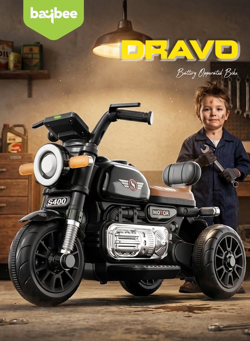 BAYBEE Bravo Childrens Electric Bike for Kids | Rechargeable Kids Bike with Foot Accelerator, LED Lights & Music | Big Battery Operated Bikes | Childrens Electric Ride on for Kids to Drive 2 Years to 5 Years Boy Girl Black - Image 2