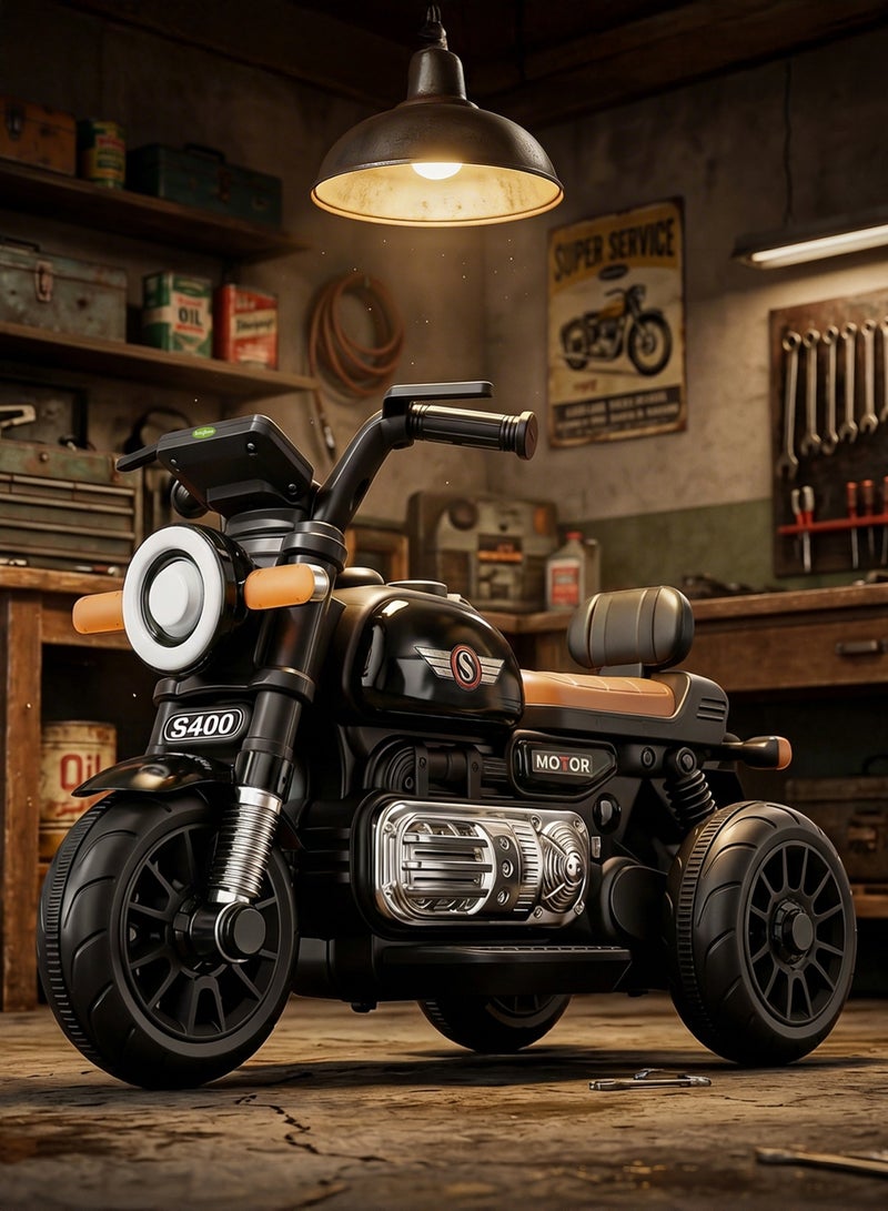 BAYBEE Bravo Childrens Electric Bike for Kids | Rechargeable Kids Bike with Foot Accelerator, LED Lights & Music | Big Battery Operated Bikes | Childrens Electric Ride on for Kids to Drive 2 Years to 5 Years Boy Girl Black - Image 1