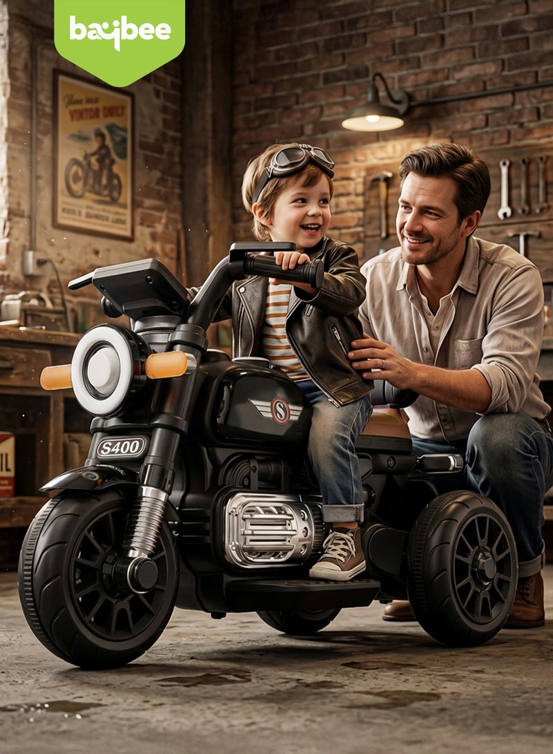 BAYBEE Bravo Childrens Electric Bike for Kids | Rechargeable Kids Bike with Foot Accelerator, LED Lights & Music | Big Battery Operated Bikes | Childrens Electric Ride on for Kids to Drive 2 Years to 5 Years Boy Girl Black - Image 3