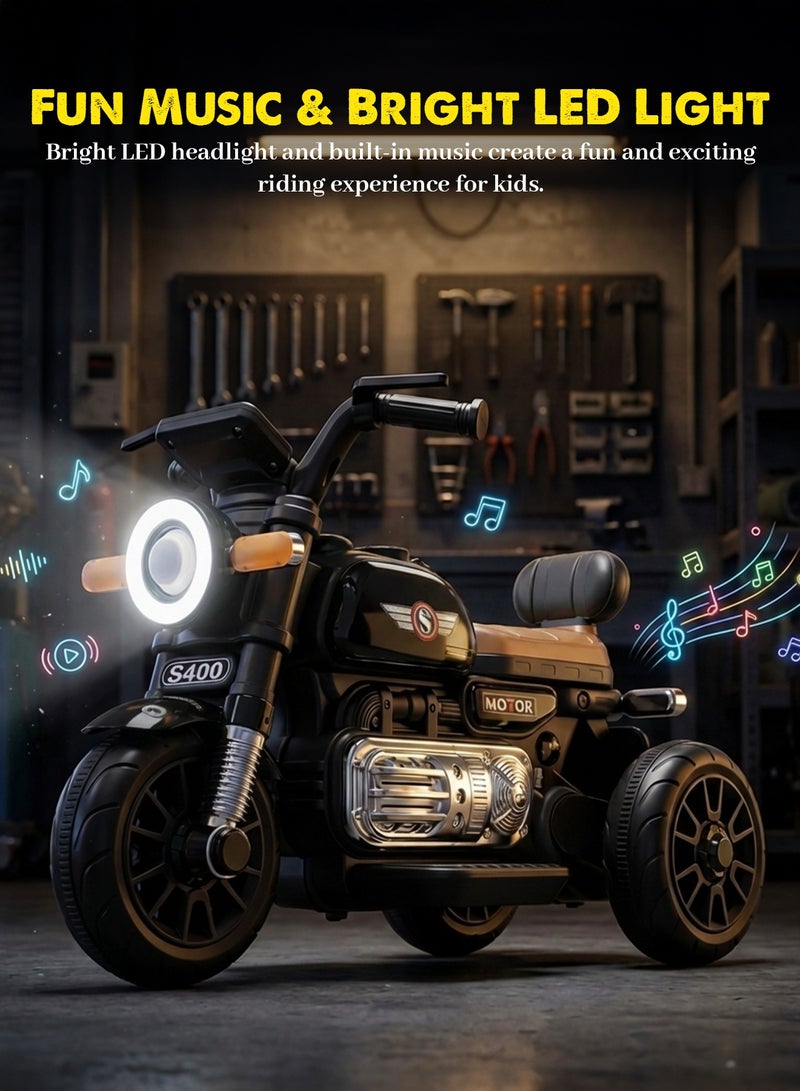 BAYBEE Bravo Childrens Electric Bike for Kids | Rechargeable Kids Bike with Foot Accelerator, LED Lights & Music | Big Battery Operated Bikes | Childrens Electric Ride on for Kids to Drive 2 Years to 5 Years Boy Girl Black - Image 5