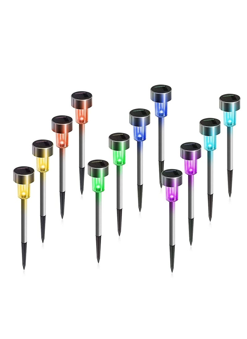 Arabest Solar Lights Set Outdoor 12 Pack Solar Garden Lights Outdoor Ground Lights Stainless Steel Solar Waterproof Landscape Lights Multicolored  - Image 1