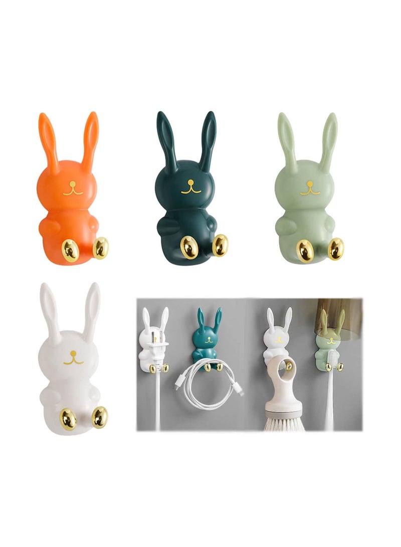 KASTWAVE Animal Toothbrush Holder, Multi-Purpose Hooks Wash Cup Toothbrush, Waterproof Self Adhesive Rabbit Wall Hook Shower Hook Towel Hanger Razor Holder, 4 Pcs - Image 1