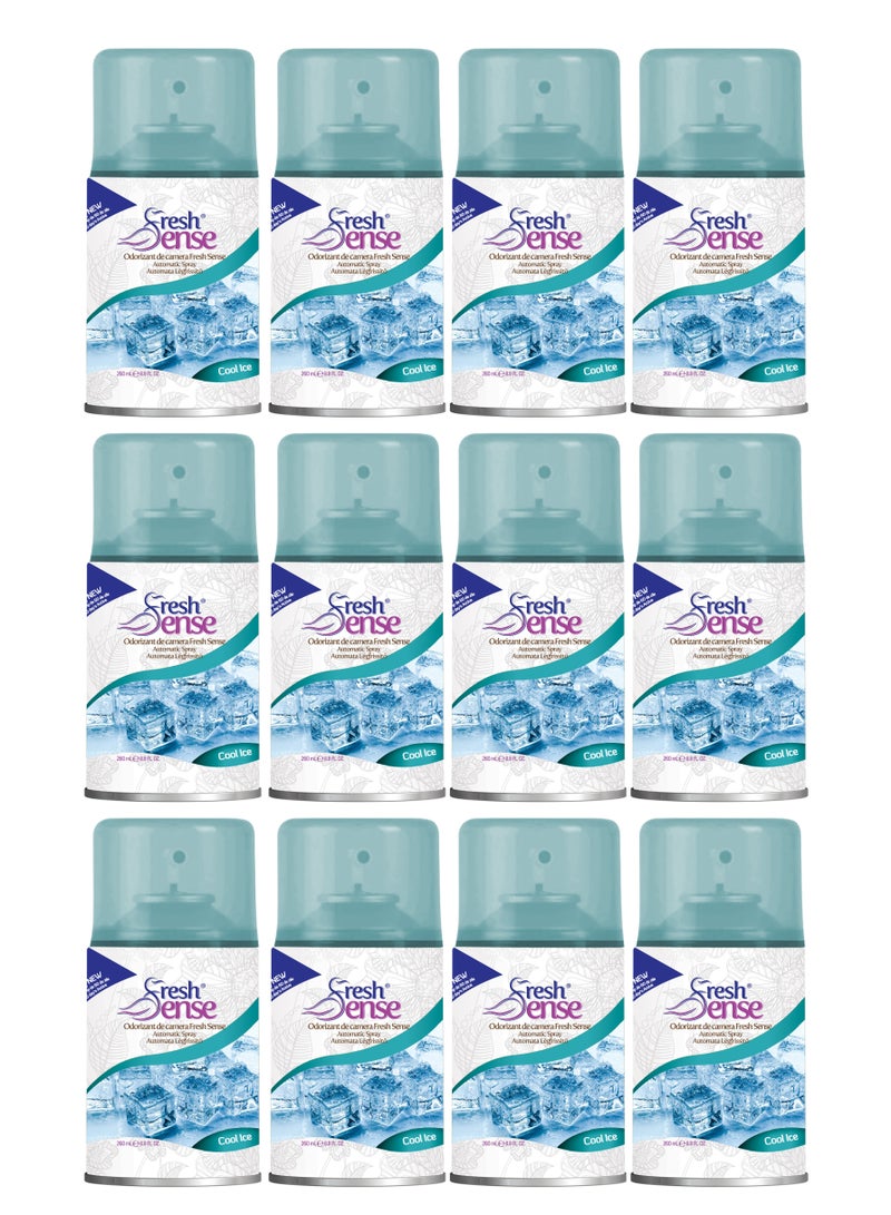 Fresh Sense COOL ICE Refill - PACK of 12 x 260ml - Automatic Spray Auto Spray Air Freshener for Home Bathroom Toilet Office Neutralizes Bad Odors FRESH SENSE - Image 1