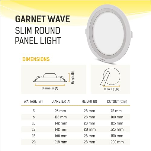 Wipro Garnet 10W Round LED Wave Panel Light for Ceiling | Cool White Light (6000k) | Ultra-Slim Design | Recessed Down Light for False Ceiling |POP Ceiling Light | Cutout - 125mm | Pack of 12 - Image 3