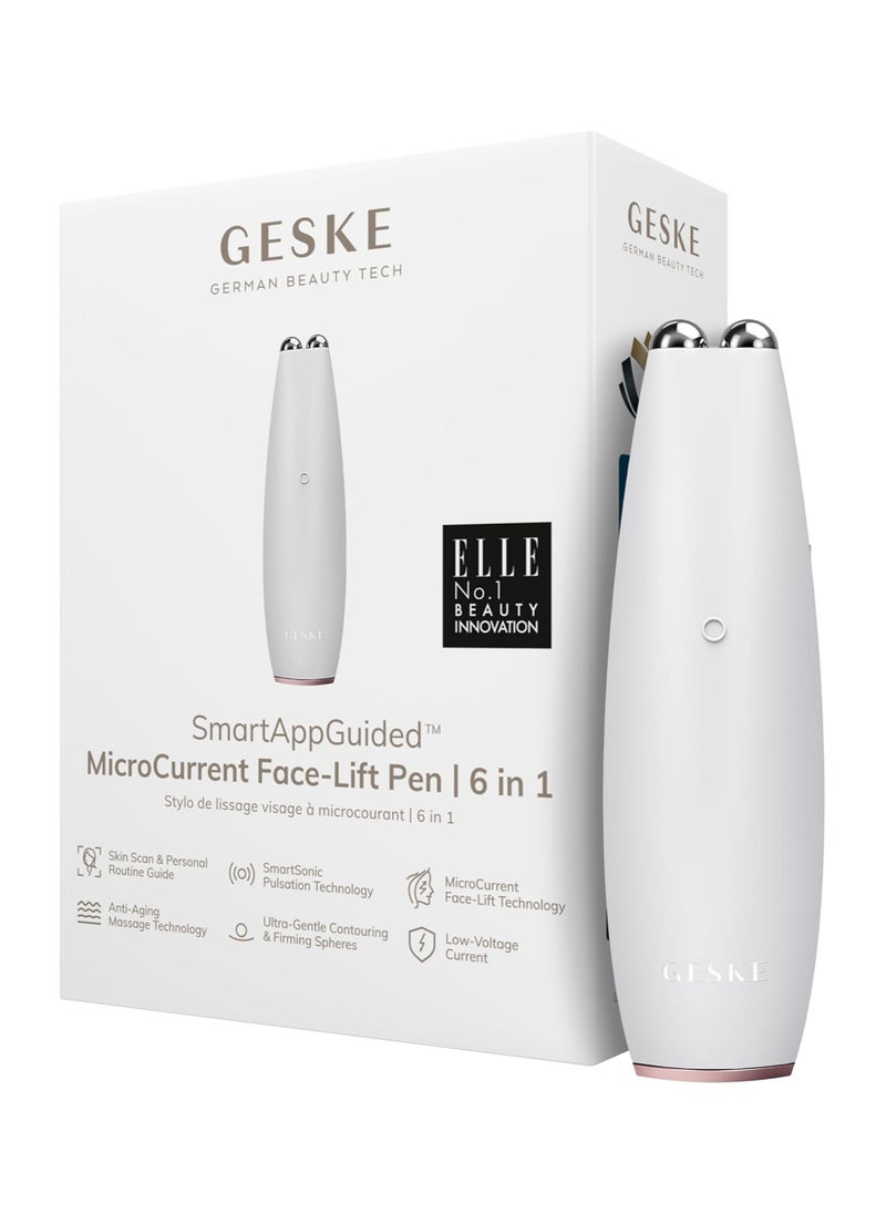 GESKE SmartAppGuided MicroCurrent Face-Lift Pen | 6 in 1 | Anti-aging device | Instant face lift | Skincare tool | Remove wrinkles for firm & youthful skin | Advanced smoothing facial firmer - Starlight  - Image 1