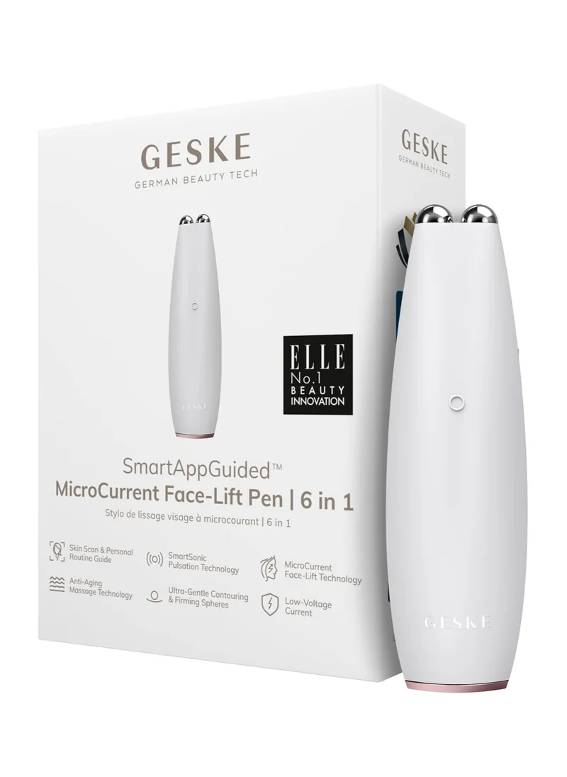 GESKE SmartAppGuided MicroCurrent Face-Lift Pen | 6 in 1 | Anti-aging device | Instant face lift | Skincare tool | Remove wrinkles for firm & youthful skin | Advanced smoothing facial firmer - Starlight