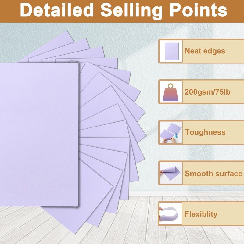 Silunkia 40 Sheets Light Purple Cardstock 8.5 x 11 Certificate Paper, 75lb Premium Lavender Card Stock Printer Paper for DIY Cards Making, Greeting Cards, Wedding Invitations, School Crafting - Image 3