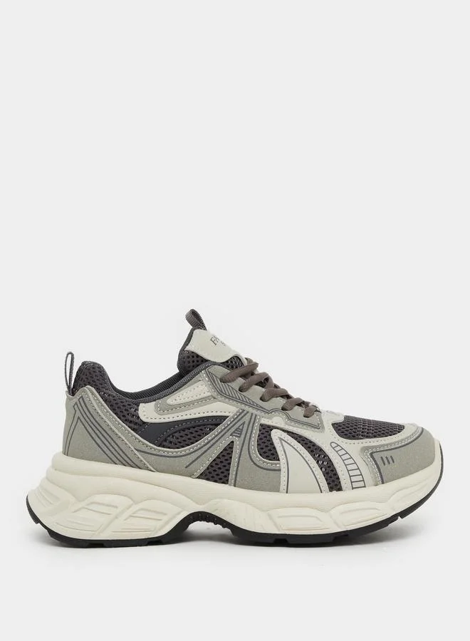 Styli Styli Color Block Lace-Up Chunky Sneakers with Back Pull Tab