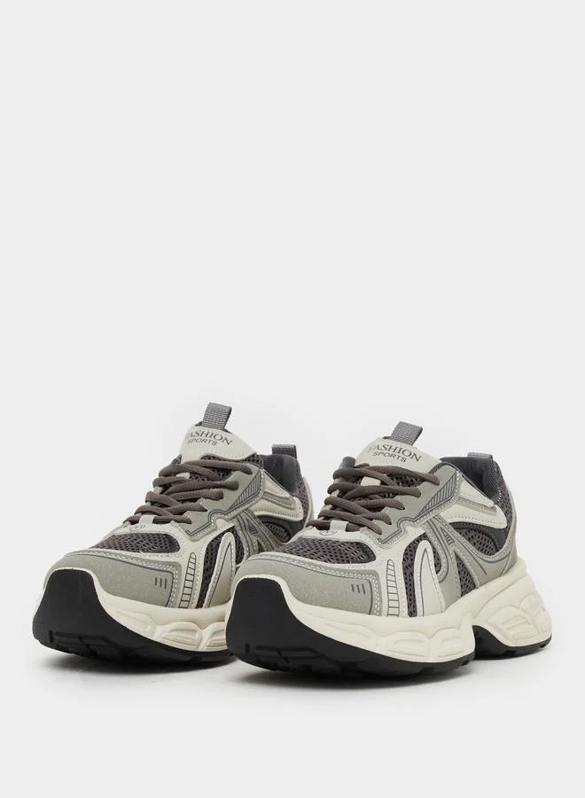 Styli Styli Color Block Lace-Up Chunky Sneakers with Back Pull Tab