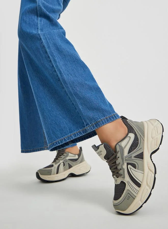 Styli Styli Color Block Lace-Up Chunky Sneakers with Back Pull Tab