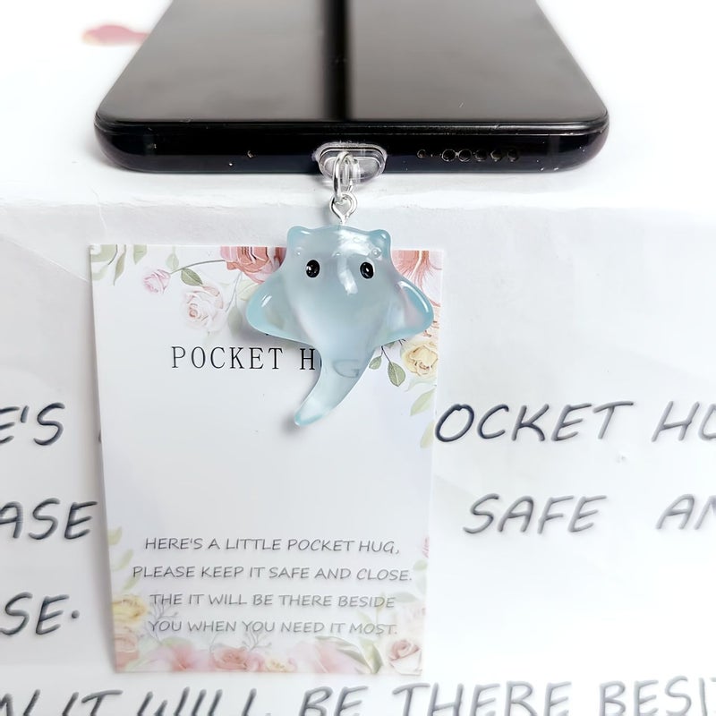 Glow In The Dark Manta Ray Phone Jack Plug Dust Charm For Android With Greeting Card - Image 3