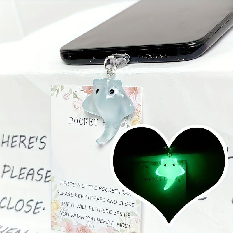 Glow In The Dark Manta Ray Phone Jack Plug Dust Charm For Android With Greeting Card - Image 1
