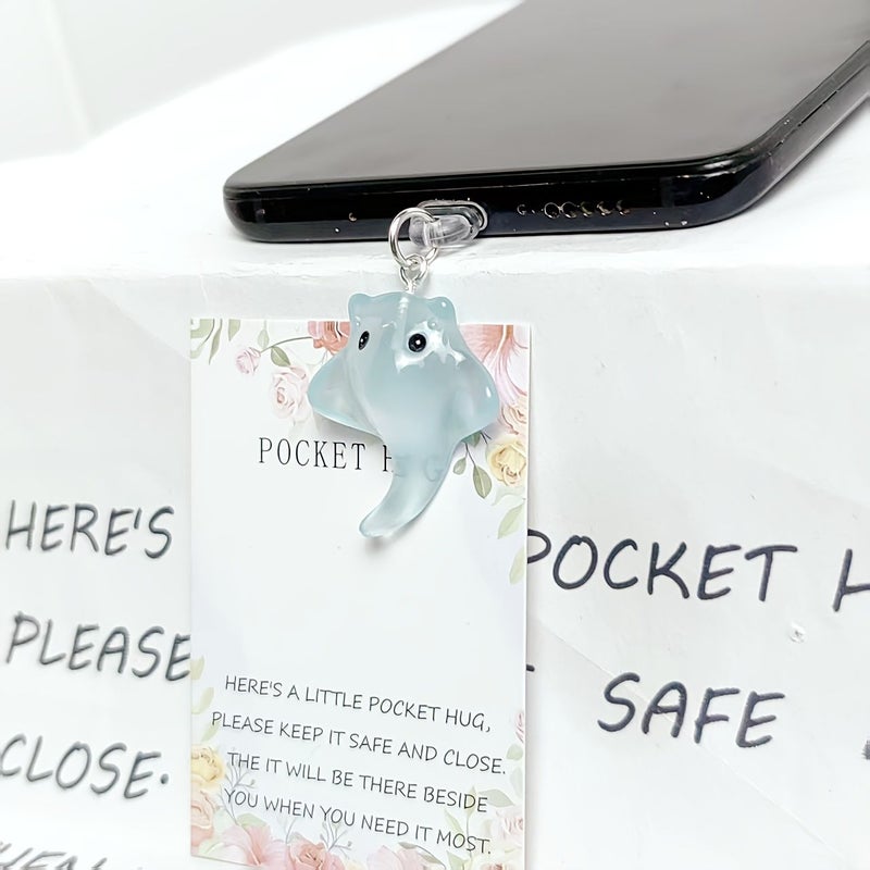 Glow In The Dark Manta Ray Phone Jack Plug Dust Charm For Android With Greeting Card - Image 4