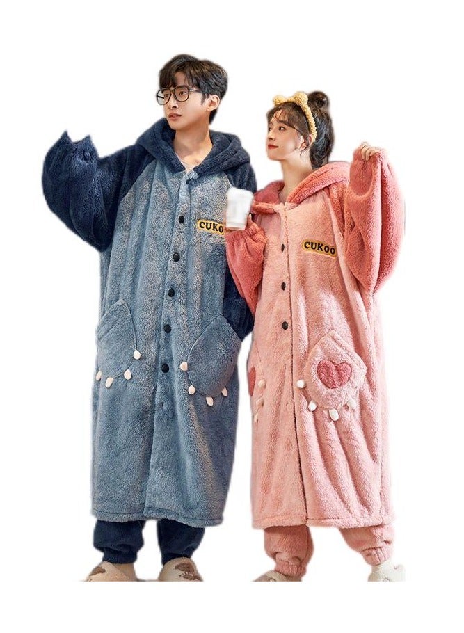 KUYING Sleeping gowns, long coral plush and plush, winter home wear for couples, worn externally  - Image 1