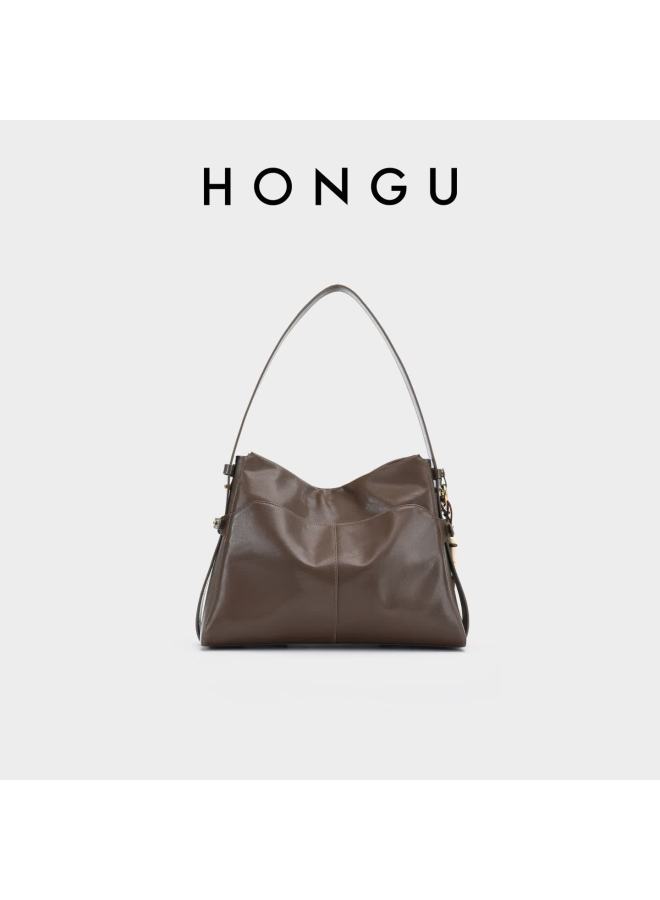 Hongu Vegetable Tanned Cowhide Shoulder Underarm Bag Vintage Commuter Premium Hobo Bag For Women 38 Festival Gift - Image 2