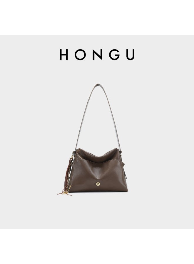 Hongu Vegetable Tanned Cowhide Shoulder Underarm Bag Vintage Commuter Premium Hobo Bag For Women 38 Festival Gift - Image 3
