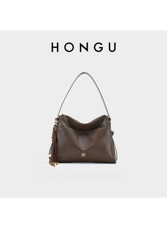 Hongu Vegetable Tanned Cowhide Shoulder Underarm Bag Vintage Commuter Premium Hobo Bag For Women 38 Festival Gift - Image 1