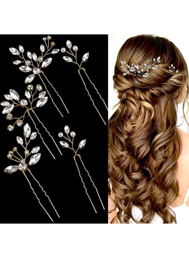 لابوهي 5 قطع من دبابيس شعر العروس من أحجار الراين للنساء إكسسوارات شعر كريستالية للعروس ووصيفات العروس وفتيات الزهور (ذهبي) - Image 1