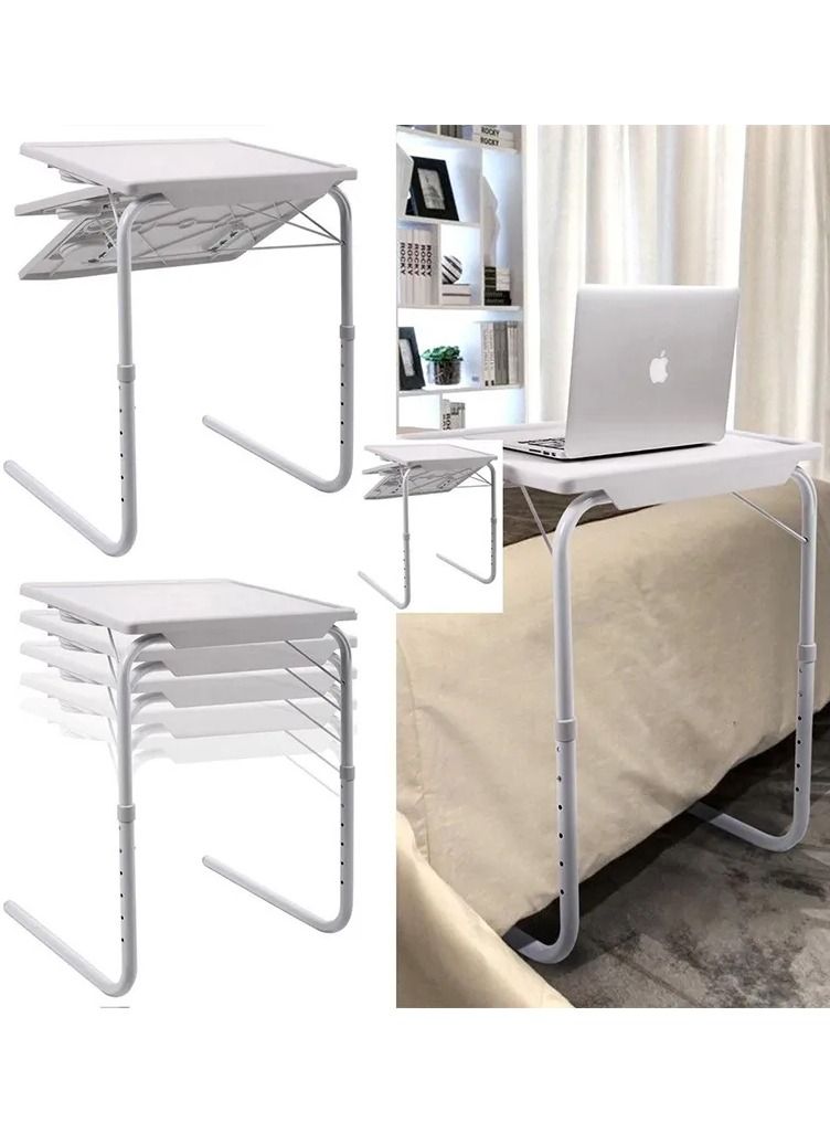 Table Mate Plastic Table Mate Folding Portable TV Tray Laptop Desk Adjustable Height Tilt Angle Multi Function for Sofa Couch Bed Reading Working Eating White - Image 1