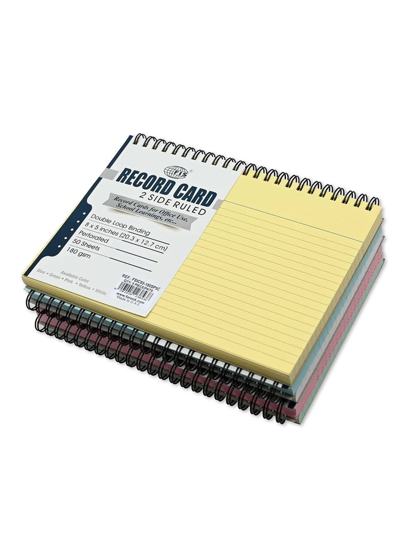 FIS - FIS Ruled Record Card 180 Gsm 8X5 Inch Double Loop Spiral Pack of 5 Colors and 50 Sheet -FSIC85-180SP5C - Image 1