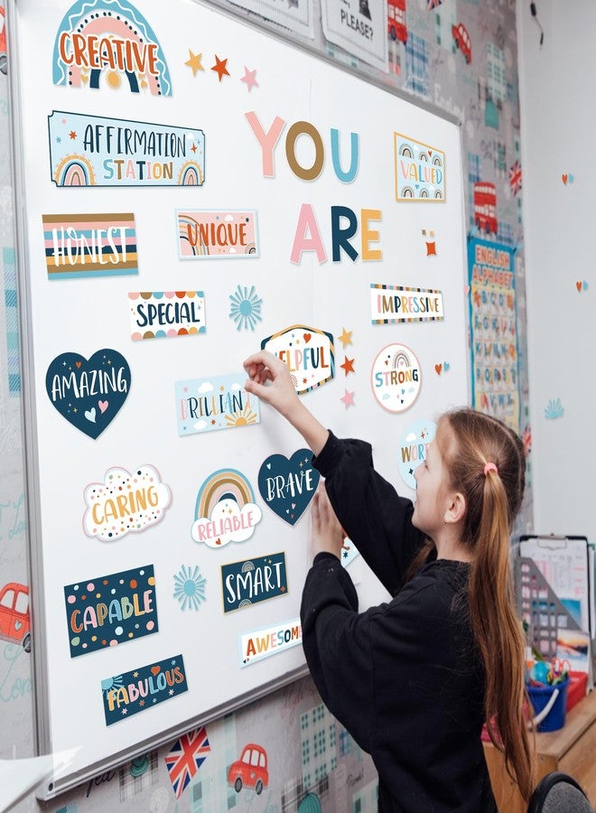 Sondeng Bulletin Board Decoration Boho Rainbow Bulletin Board Decor Set Mental Health Positive Inspirational Posters Motivational Cutouts for Classroom School Office Affirmation Station Decor Teacher Supplies - Image 5