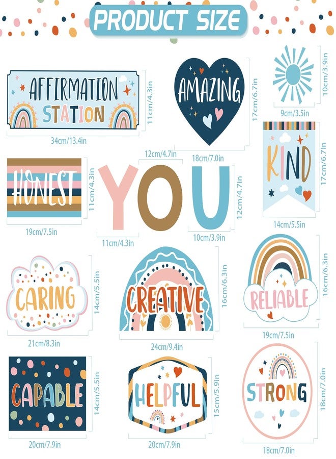 Sondeng Bulletin Board Decoration Boho Rainbow Bulletin Board Decor Set Mental Health Positive Inspirational Posters Motivational Cutouts for Classroom School Office Affirmation Station Decor Teacher Supplies - Image 2