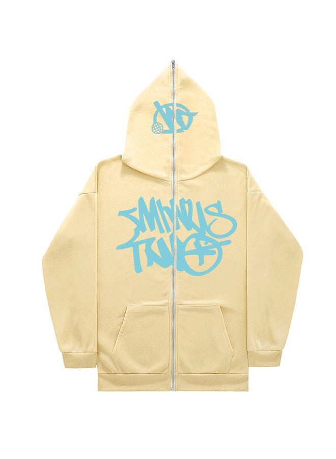 NIBEMINENT Printed Hooded Cardigan Zippered Hoodie Casual Jacket  - Image 1