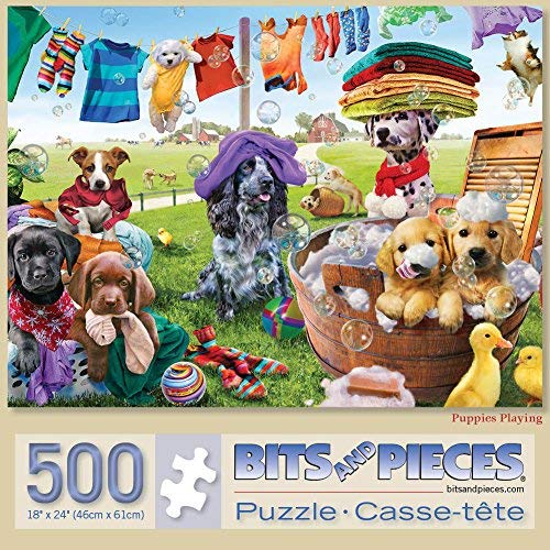 Bits and Pieces بيتس اند بيسز - لغز تركيب كبير الحجم للبالغين مع جرو صغير يلعب بواسطة الفنان أدريان تشيسترمان 500 قطعة - Image 5