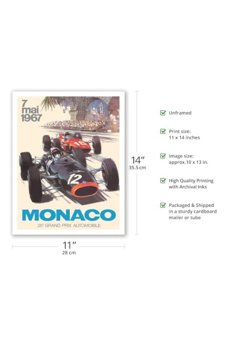 Pacifica Island Art 25th Monaco Grand Prix Automobile 1967 - Formula One F1 - Vintage Car Racing Poster by Michael Turner c.1967 - Fine Matte Paper Print (Unframed) 11x14in - Image 2