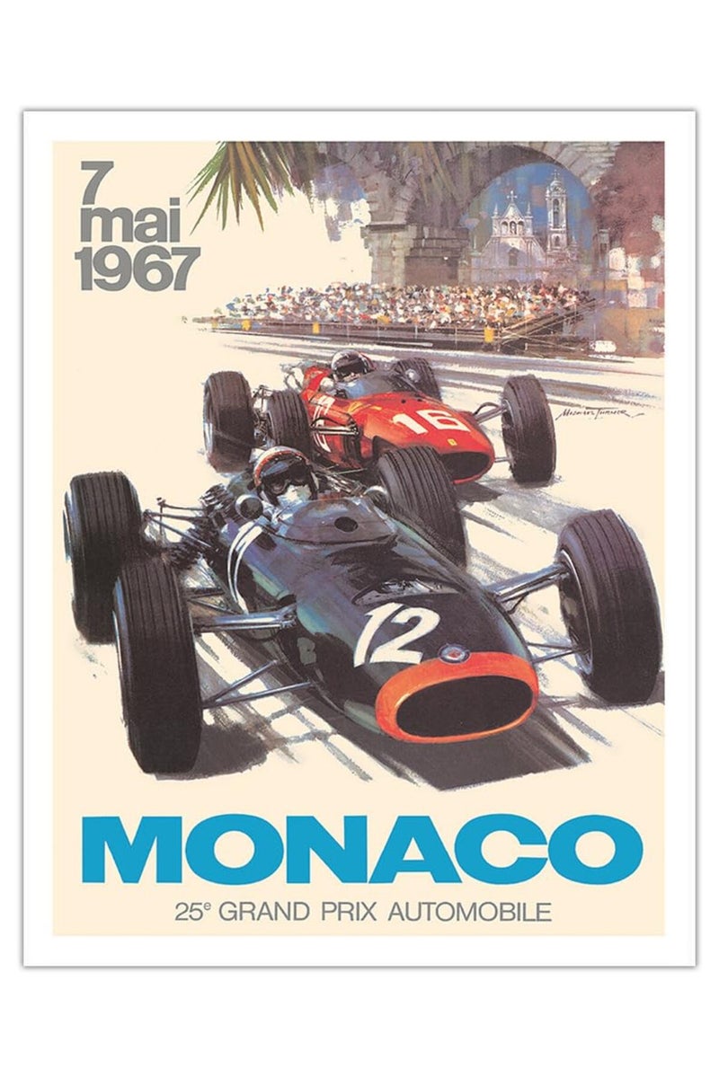 Pacifica Island Art 25th Monaco Grand Prix Automobile 1967 - Formula One F1 - Vintage Car Racing Poster by Michael Turner c.1967 - Fine Matte Paper Print (Unframed) 11x14in - Image 1