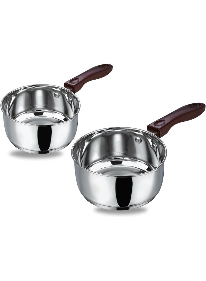 VINOD Stainless Steel Milkpan/Saucepan Set of 2-1 Litre and 1.6 Litre, Tea/Chai Pan, Riveted Sturdy Handles, Induction and Gas Stove Friendly, SAS Bottom - Image 1