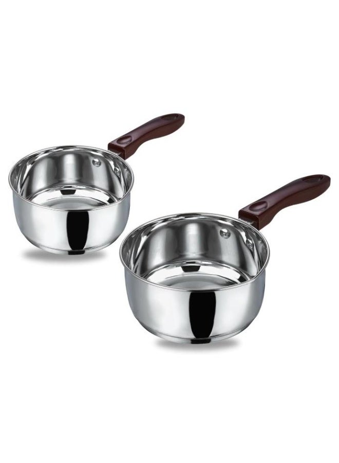 Vinod Stainless Steel Milk Pan/Saucepan 2-Piece Set, 1 L & 1.6 L, SAS Bottom, Riveted Handles, Induction & Gas Compatible - Image 1