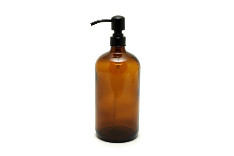 Vivaplex, 2, Large, 32 oz, Empty, Amber Glass Bottles with Stainless Steel, Matte Black, Lotion Pumps - Image 5