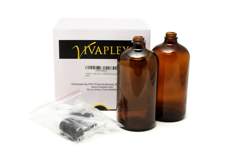 Vivaplex, 2, Large, 32 oz, Empty, Amber Glass Bottles with Stainless Steel, Matte Black, Lotion Pumps - Image 4