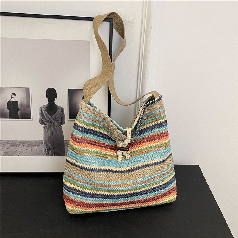 2024 Summer Super Color Woven Bag Women'S Casual Large Capacity Commuter Tote Bag Holiday Beach Straw Woven Bag - Image 2
