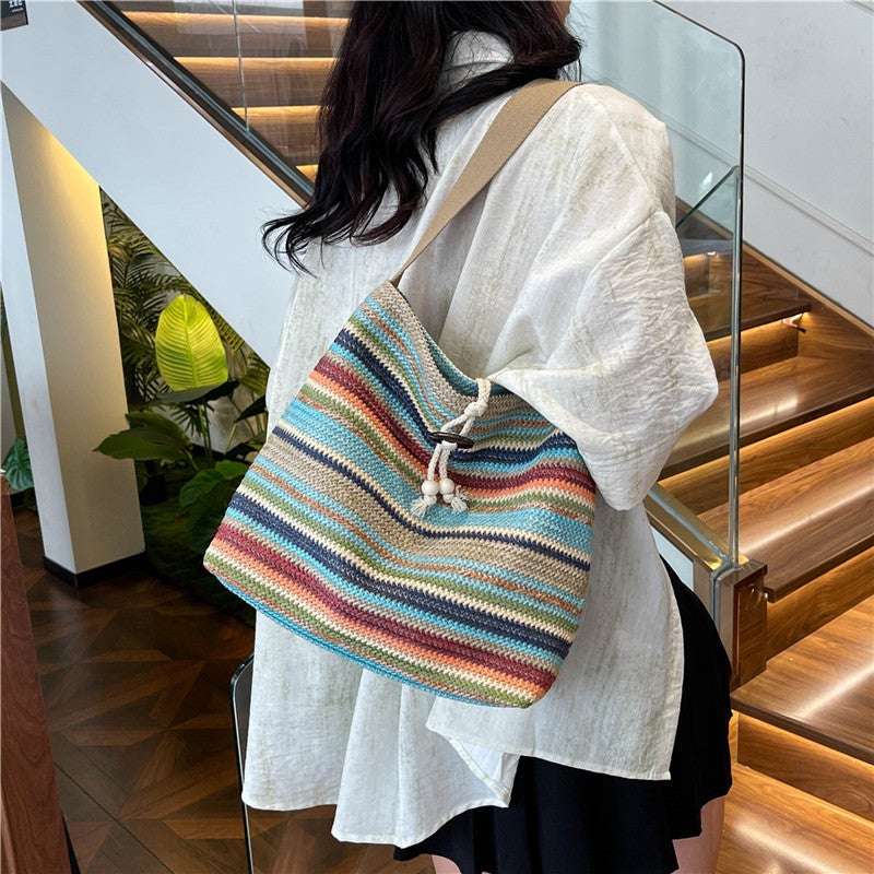 2024 Summer Super Color Woven Bag Women'S Casual Large Capacity Commuter Tote Bag Holiday Beach Straw Woven Bag - Image 3