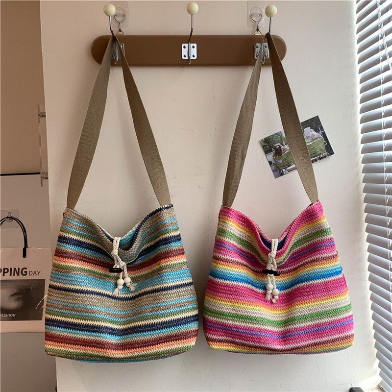 2024 Summer Super Color Woven Bag Women'S Casual Large Capacity Commuter Tote Bag Holiday Beach Straw Woven Bag - Image 5
