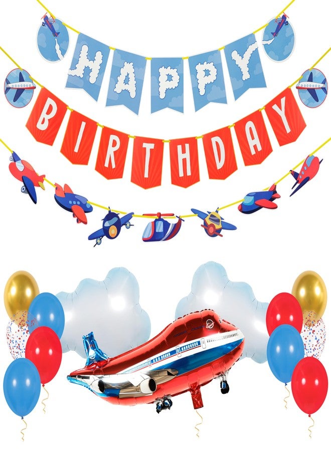 Pirese Airplane Birthday Party Decorations Kit - Plane Banner, Balloons, Aviation Decor for Boys, Time Flies Theme, Airline and Pilot Birthday Supplies, Airplane Themed Party Decorations - Image 1