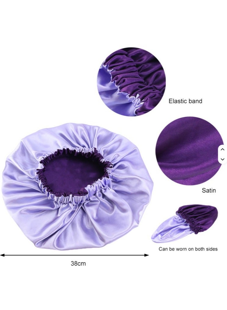 Women's Adjustable Reversible Satin Bonnet - Soft Double Sided Sleep Cap, Protects Natural Hair Purple - Image 2