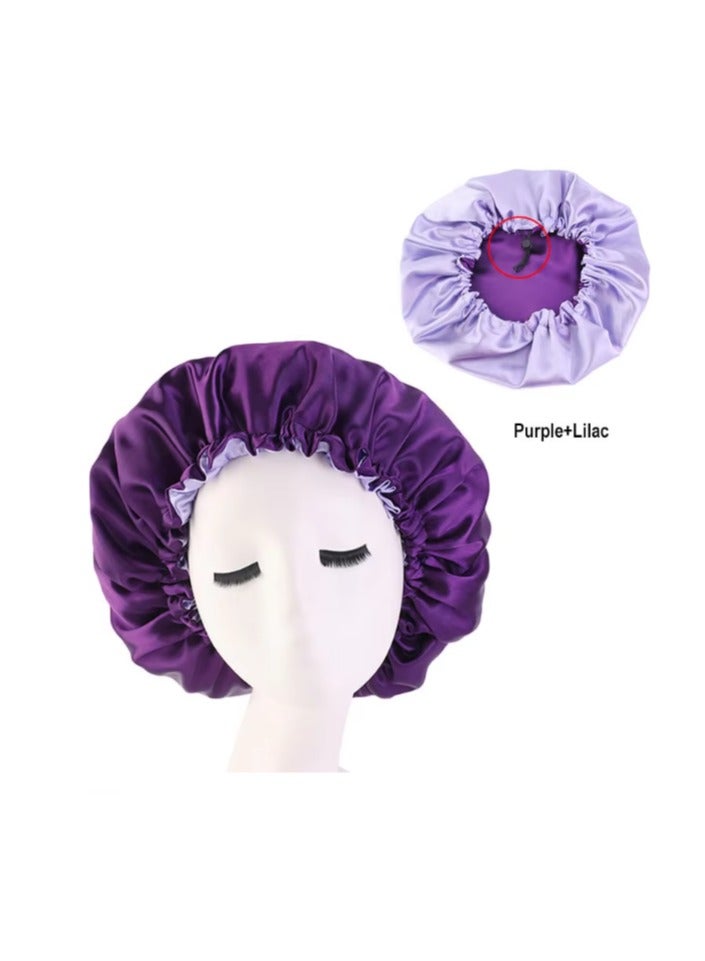 Women's Adjustable Reversible Satin Bonnet - Soft Double Sided Sleep Cap, Protects Natural Hair Purple - Image 3